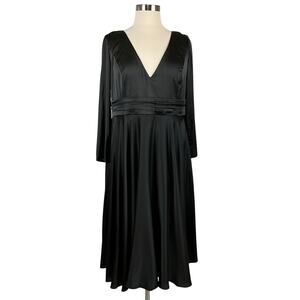 Mac Duggal Satin Long Sleeve Fit and Flare Midi Cocktail Dress Black Size 20W